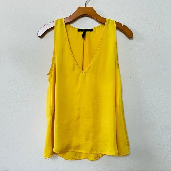 BCBG Max Azria Women's Satin Top Vneck Tunic flowy bright yellow tank top XS - Picture 1 of 10